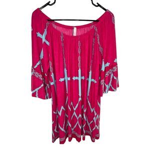 Cezanne Half Sleeve Cross Patterned Flowy Off Shoulder Blouse